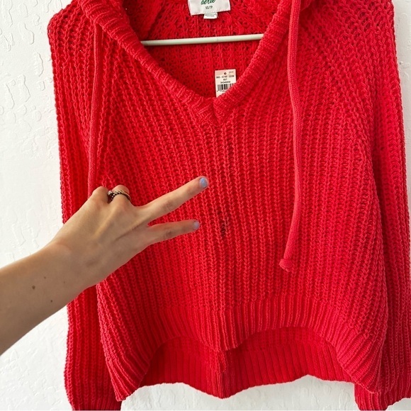 Aerie PINK Chenille Chunky Knit Pullover Sweater Hood Drawstring XS - Picture 3 of 8